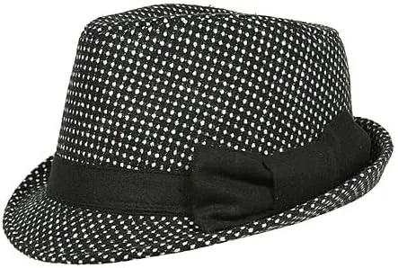Fedora Hats - White Dots w/Bow - Black/White - HT-AHA51742WH