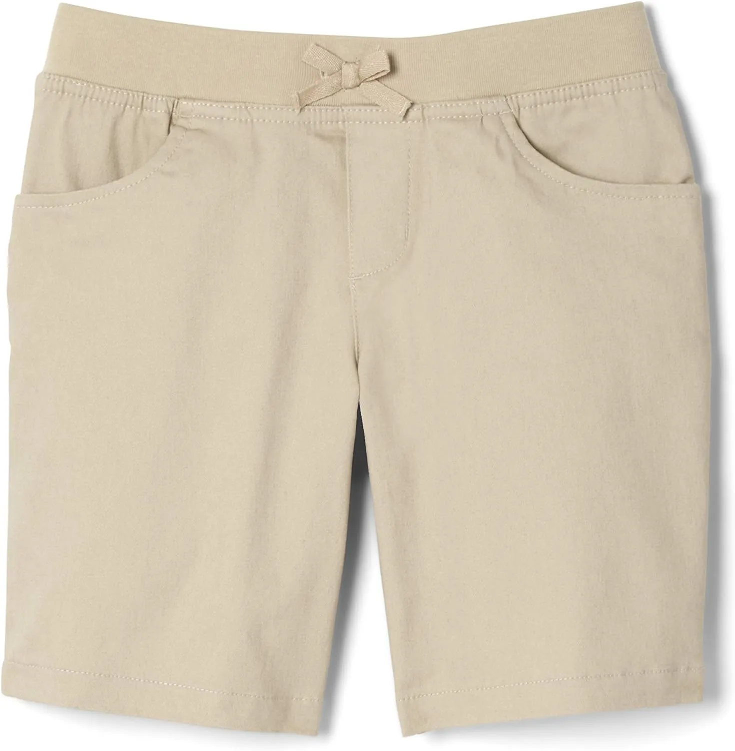 French Toast Girls Pull On Stretch Tie Front Twill Short with Knit Waistband
