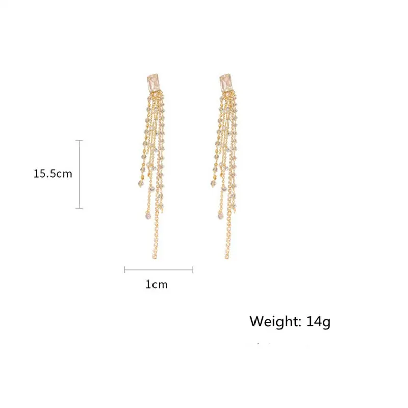 Geometric Square Crystal Rhinestone Earrings for Women Bijoux Long Tassel Dangle Earrings