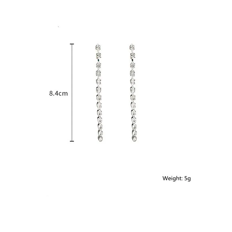 Geometric Zircon Crystal Earrings for Women Silver Color Long Tassel Dangle Earrings