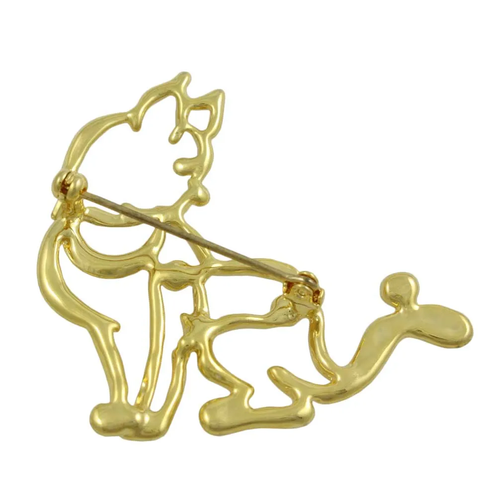Gold and Crystal Cat with Ball on Tail Brooch Pin - PRC530
