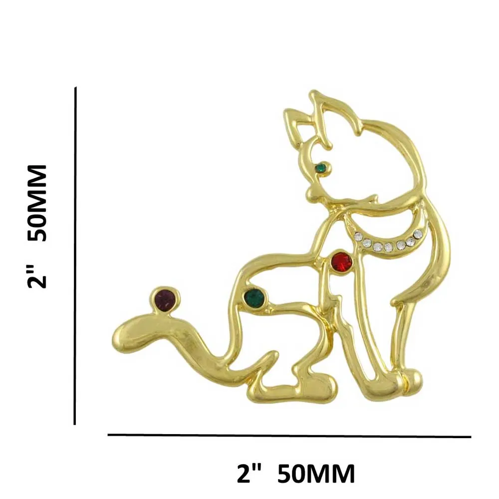 Gold and Crystal Cat with Ball on Tail Brooch Pin - PRC530