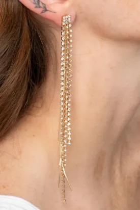 Gold Rhinestone Drop Thread Earrings