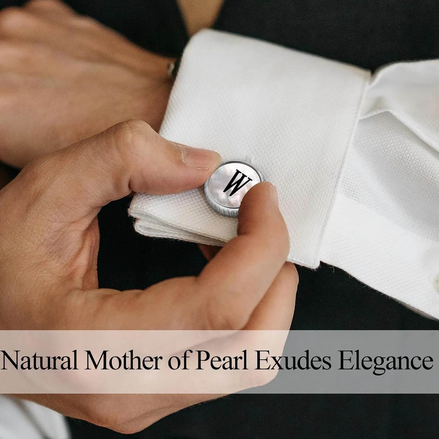 Golden Silver Cuff Links Mens, Mother Of Pearl Cufflinks for Men Initial Personalized Cufflinks 26 Alphabet Golden Silver Cuff Links for Anniversary Business Wedding