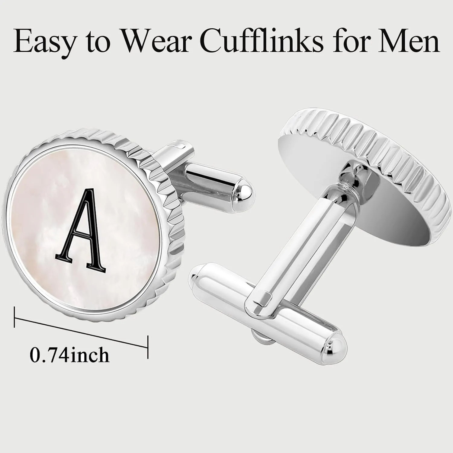 Golden Silver Cuff Links Mens, Mother Of Pearl Cufflinks for Men Initial Personalized Cufflinks 26 Alphabet Golden Silver Cuff Links for Anniversary Business Wedding