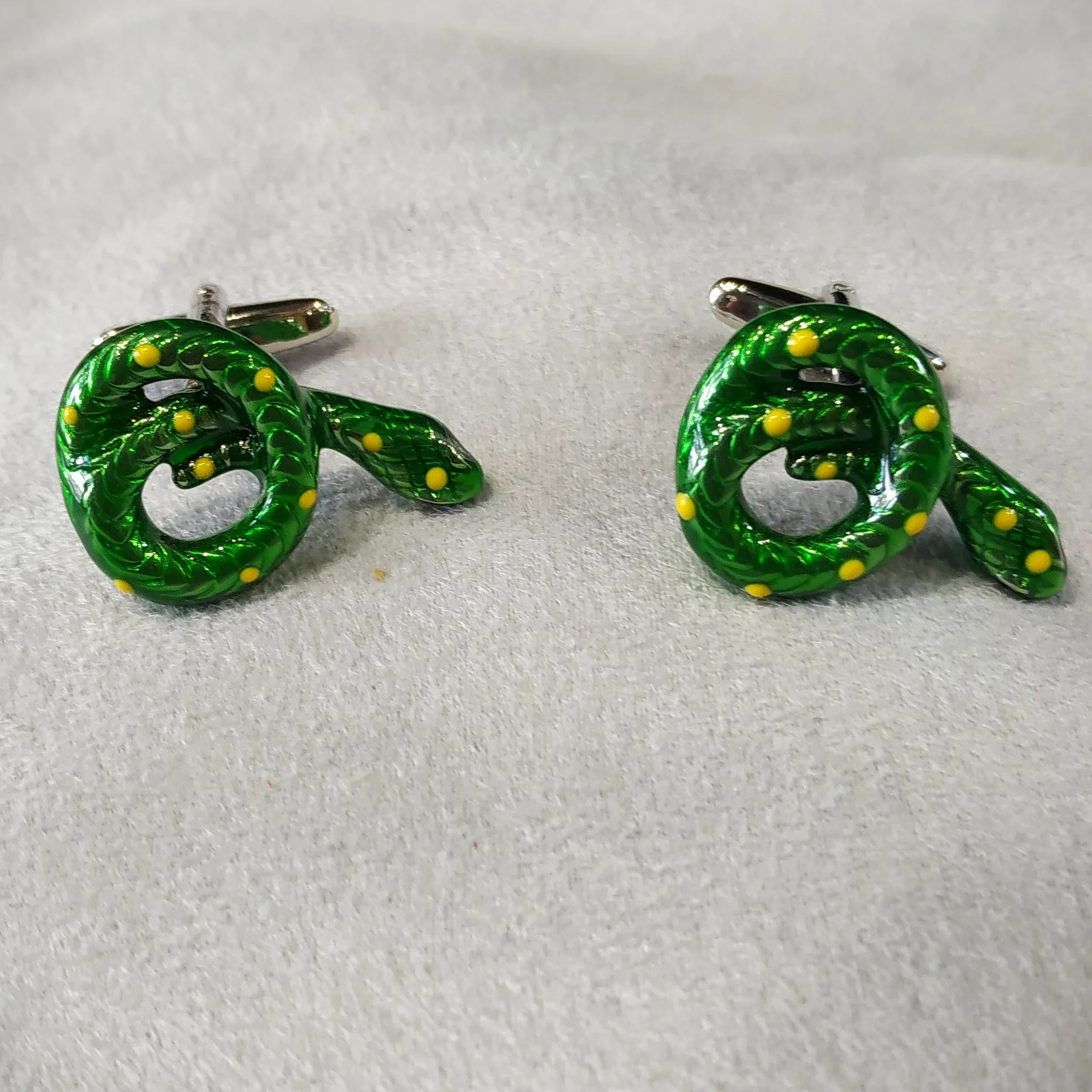 Green Enamel Snake Cufflinks