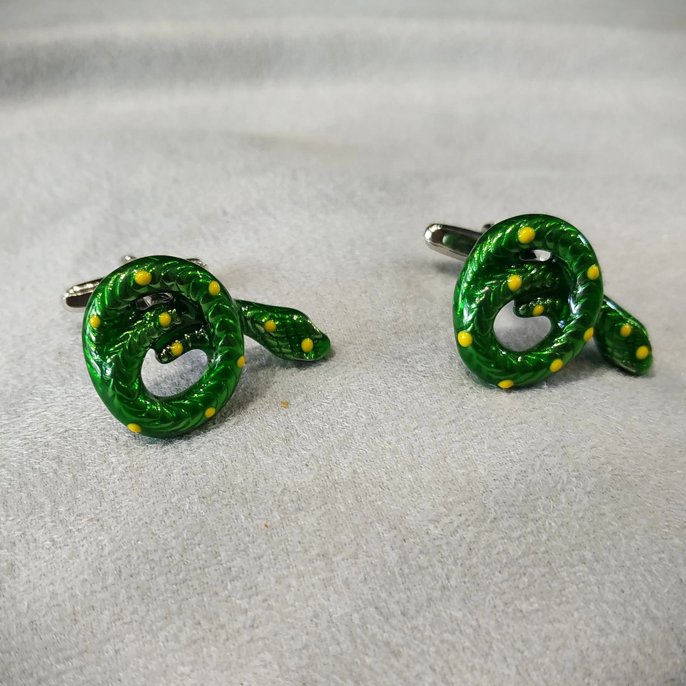 Green Enamel Snake Cufflinks