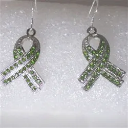 Green Rhinestone Awareness Ribbon Earrings