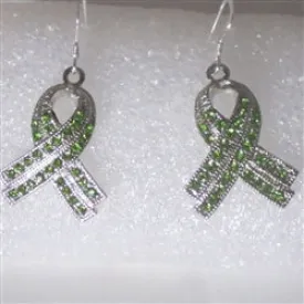 Green Rhinestone Awareness Ribbon Earrings