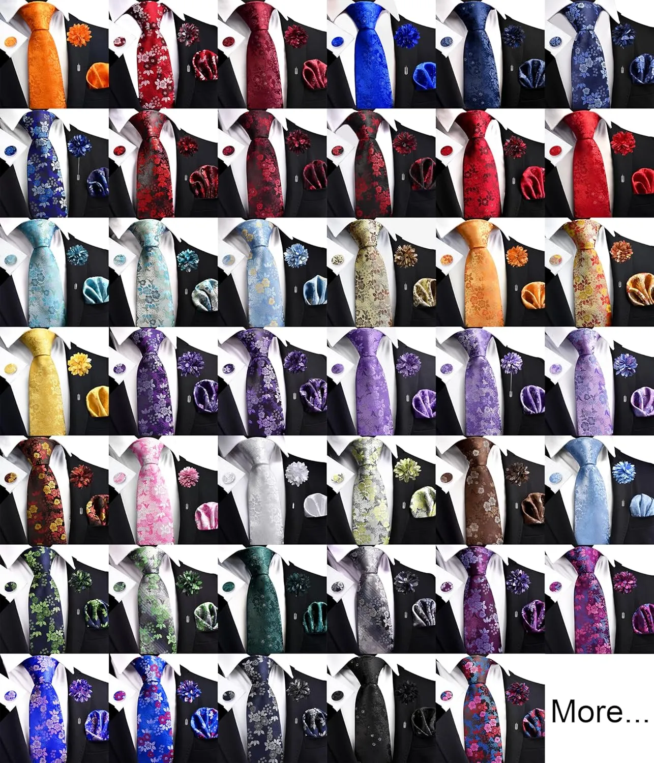 GUSLESON 3.15"8cm Mens Floral Tie and Lapel Pin Necktie Hankerchief Cufflinks Set for Men