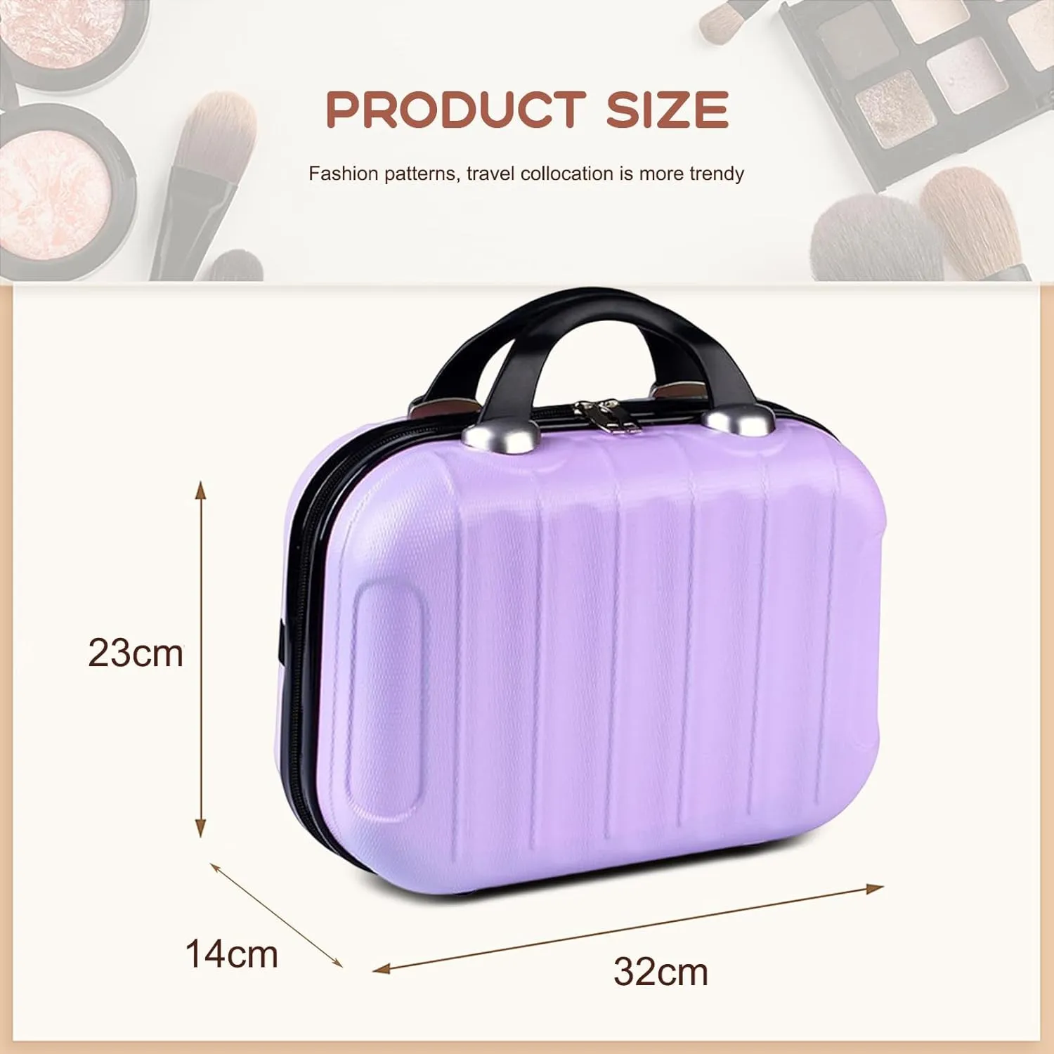 Hard Shell Vanity Cases with Elastic Band and Zipper, Portable Waterproof ABS Beauty Case, Cosmetic Case for Women Girl