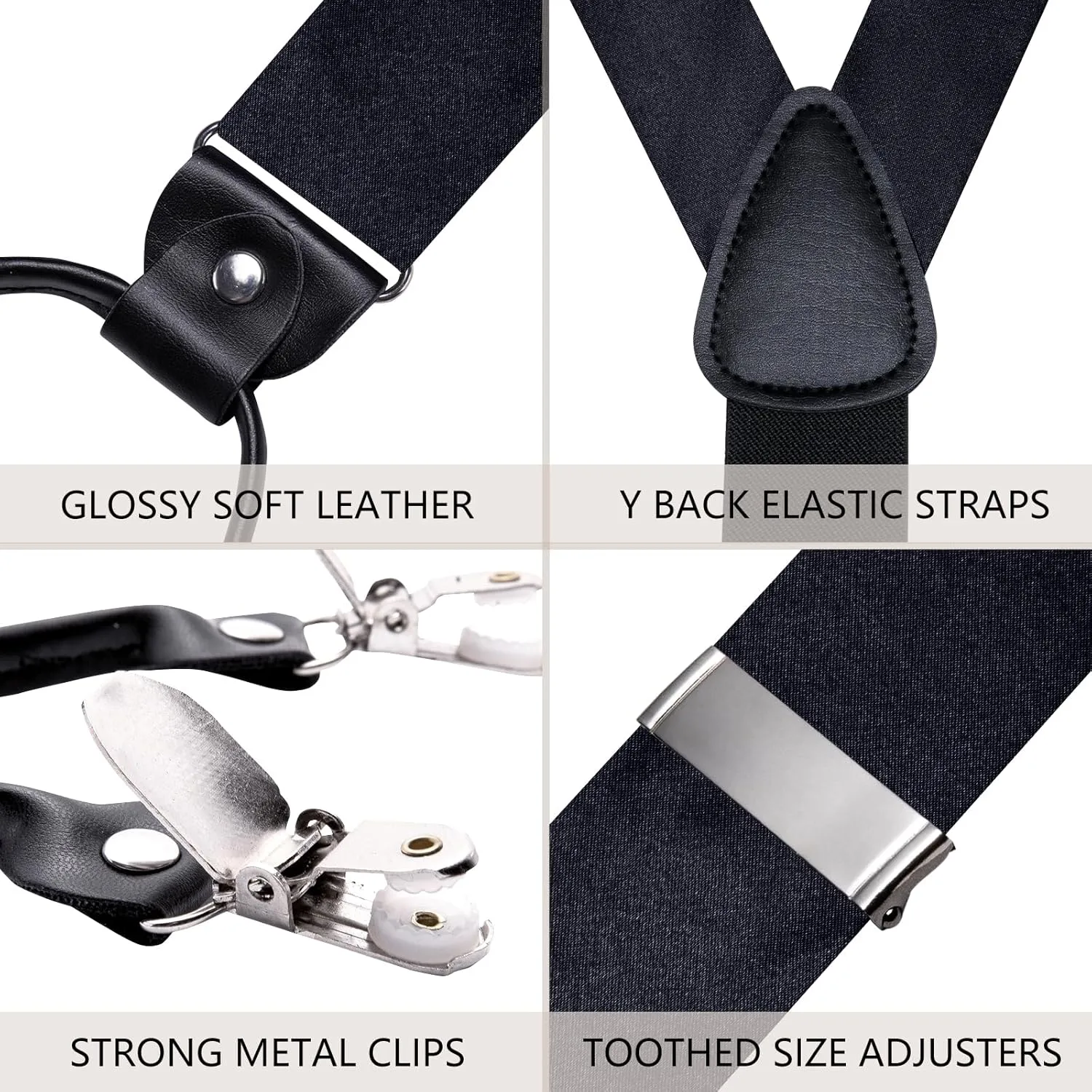 Hi-Tie Men Suspender Bowtie Set Suspenders Pre-tied Bow Tie Pocket Square Cufflinks Adjustable Y Shape 6 Clips Braces Tuxedo