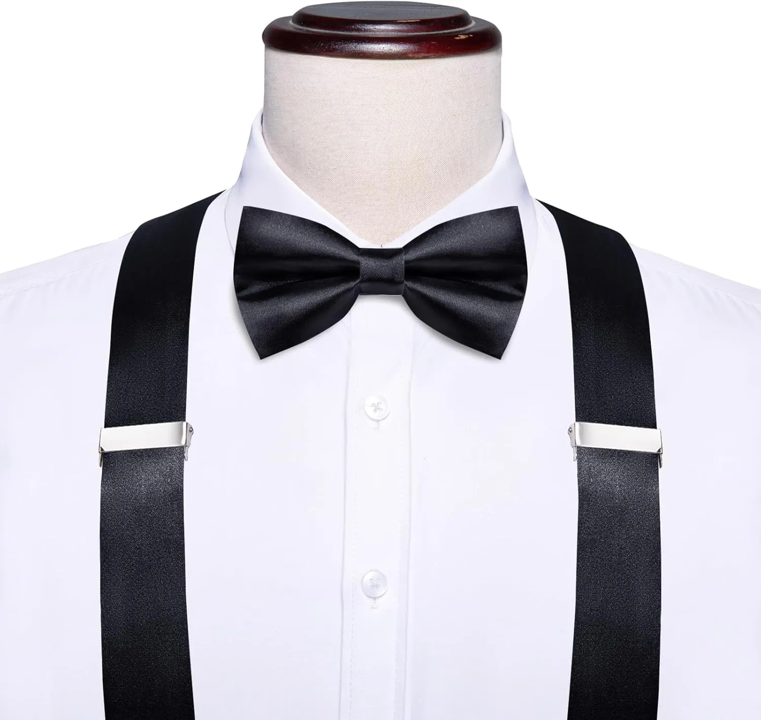 Hi-Tie Men Suspender Bowtie Set Suspenders Pre-tied Bow Tie Pocket Square Cufflinks Adjustable Y Shape 6 Clips Braces Tuxedo