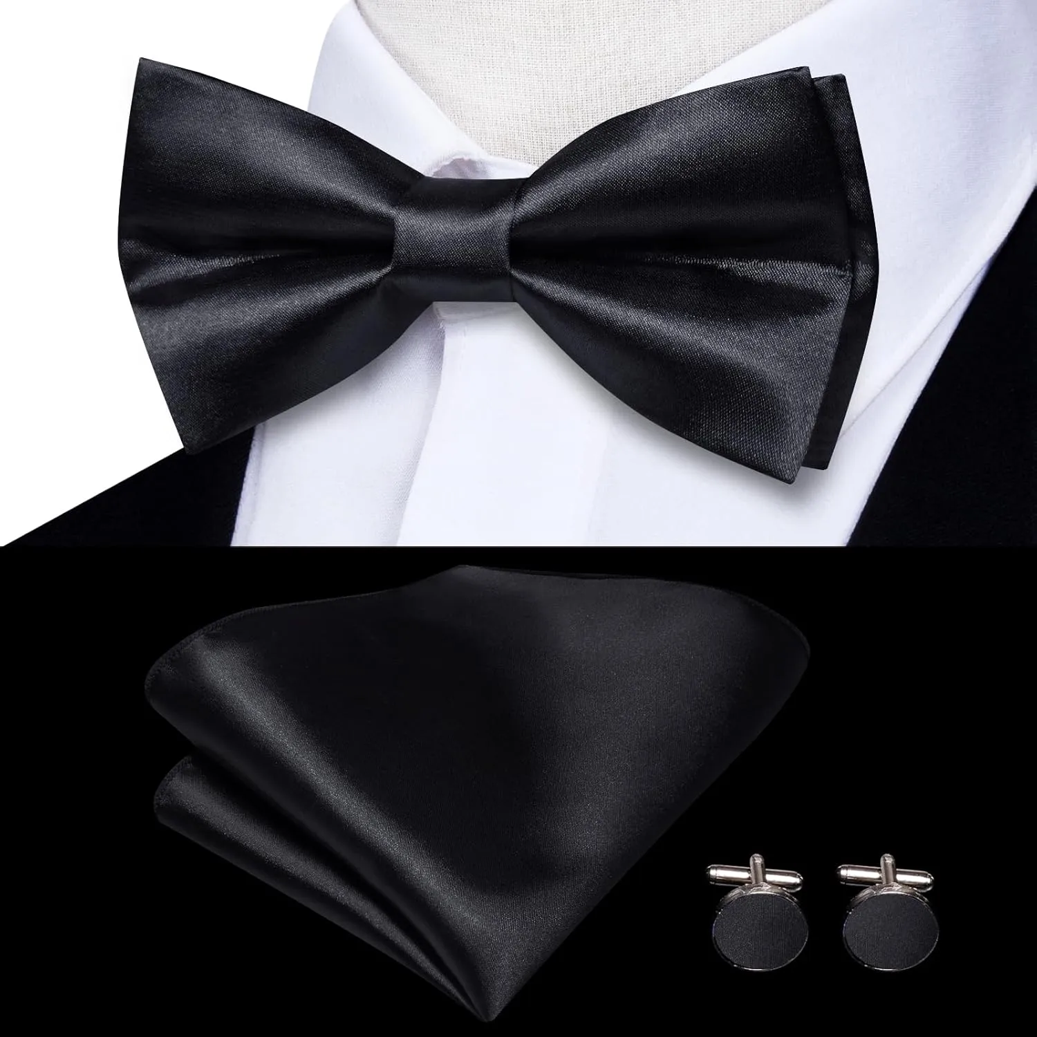 Hi-Tie Men Suspender Bowtie Set Suspenders Pre-tied Bow Tie Pocket Square Cufflinks Adjustable Y Shape 6 Clips Braces Tuxedo