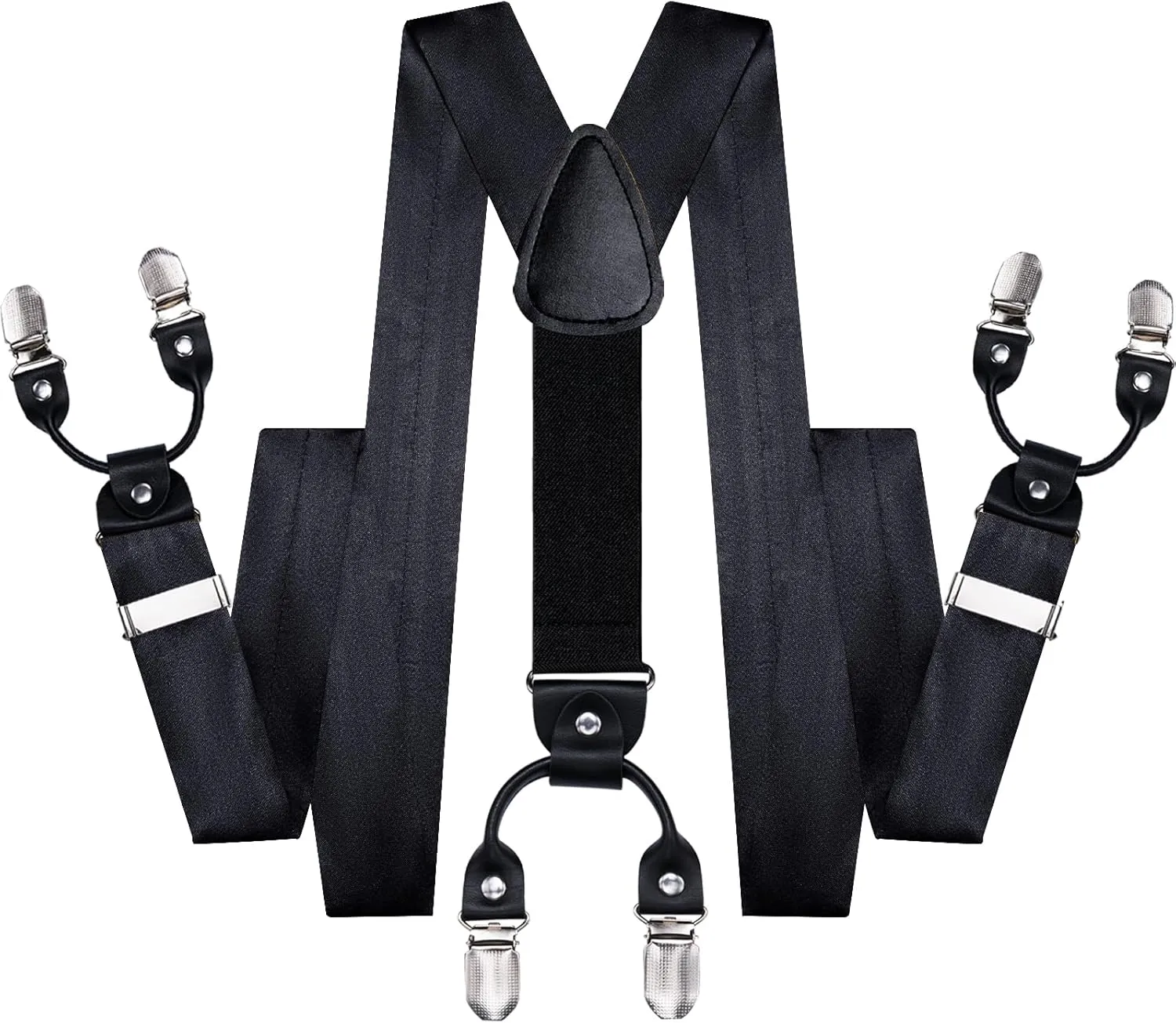 Hi-Tie Men Suspender Bowtie Set Suspenders Pre-tied Bow Tie Pocket Square Cufflinks Adjustable Y Shape 6 Clips Braces Tuxedo