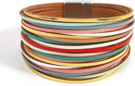 hotoo Handmade Layered Leather Bracelets Wrap for Women Stackable Chunky Colored Men Cuff Bracelet Wristband Bangle Gifts