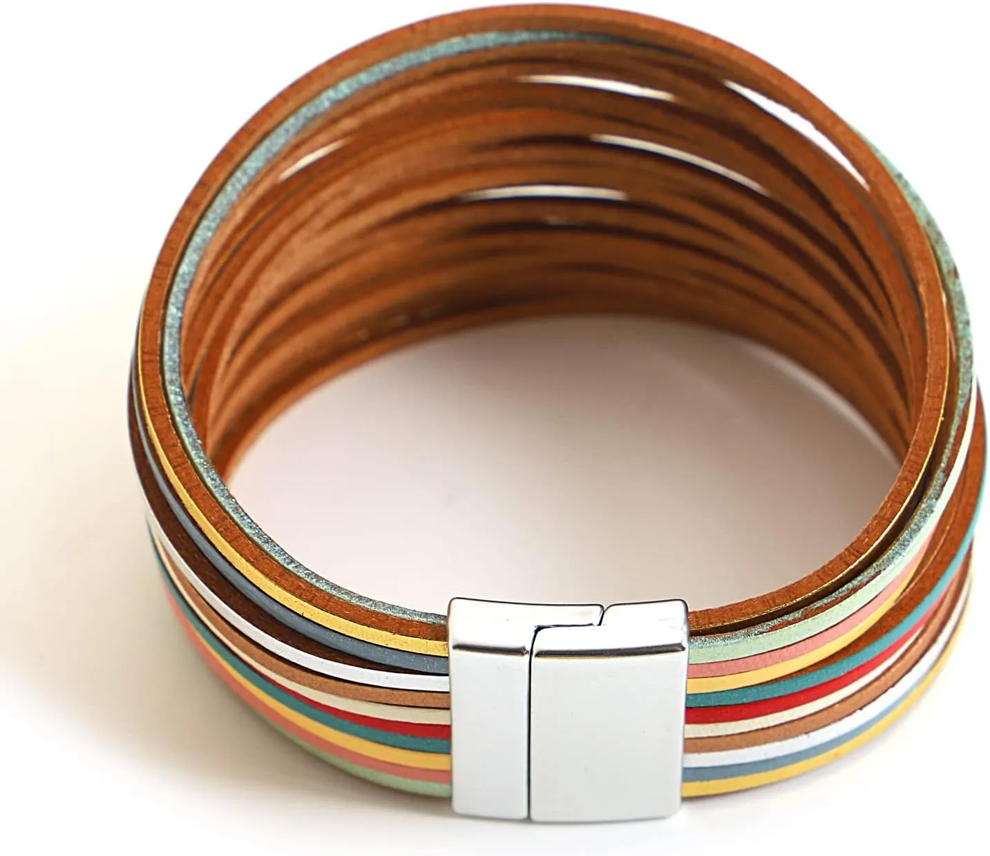 hotoo Handmade Layered Leather Bracelets Wrap for Women Stackable Chunky Colored Men Cuff Bracelet Wristband Bangle Gifts