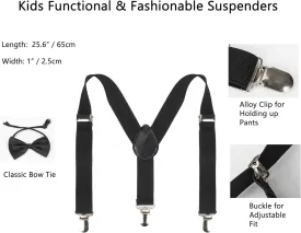 Kids Suspenders Set for Boys Girls Toddlers Adjustable Elastic Belts with Bowtie Clips 2-10Y