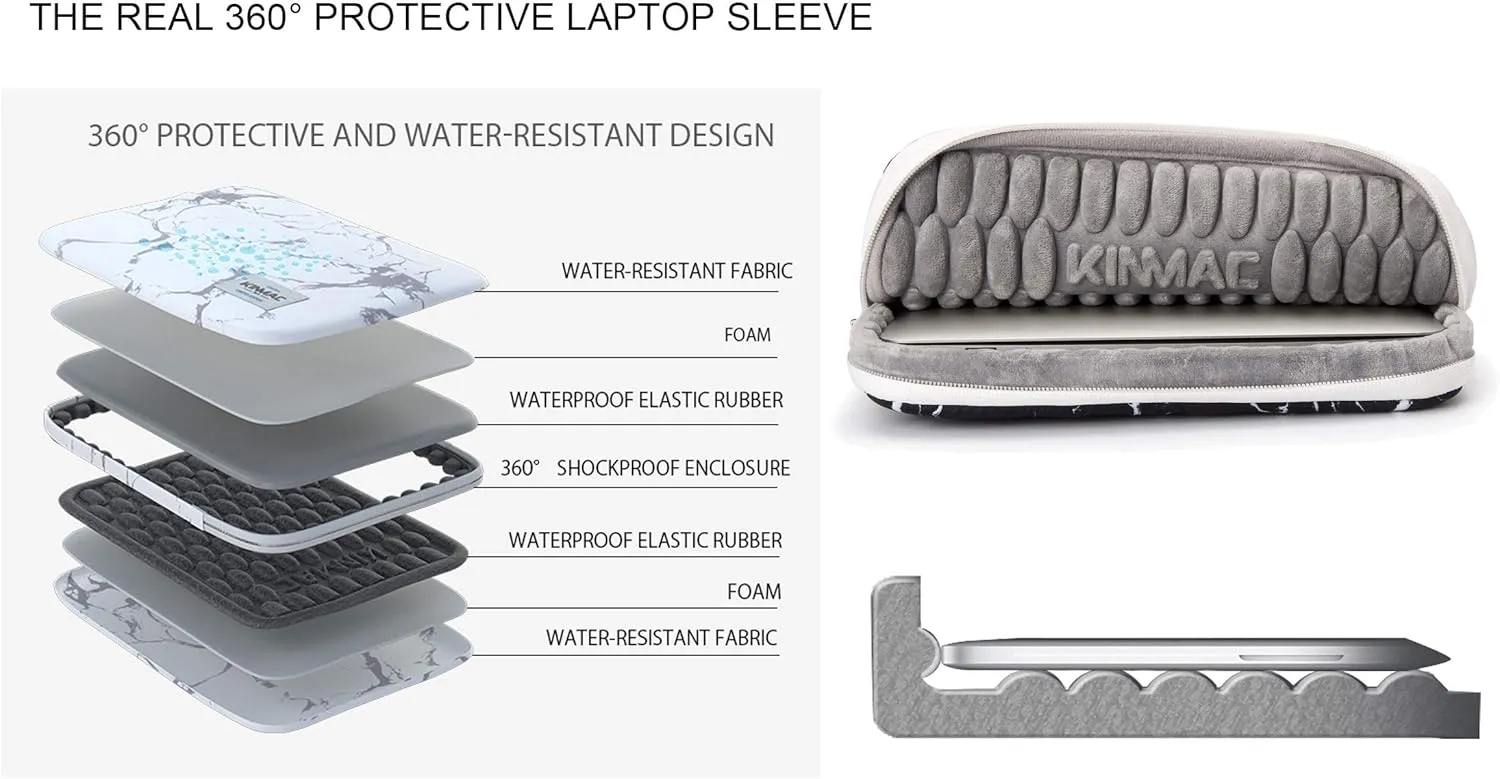 Kinmac 360 Degree Protective Laptop Sleeve Case Bag with Handle for MacBook Air 15 inch and 15 inch-15.6 inch HP Lenovo Dell ASUS Acer Notebook Computer (Black Maple)