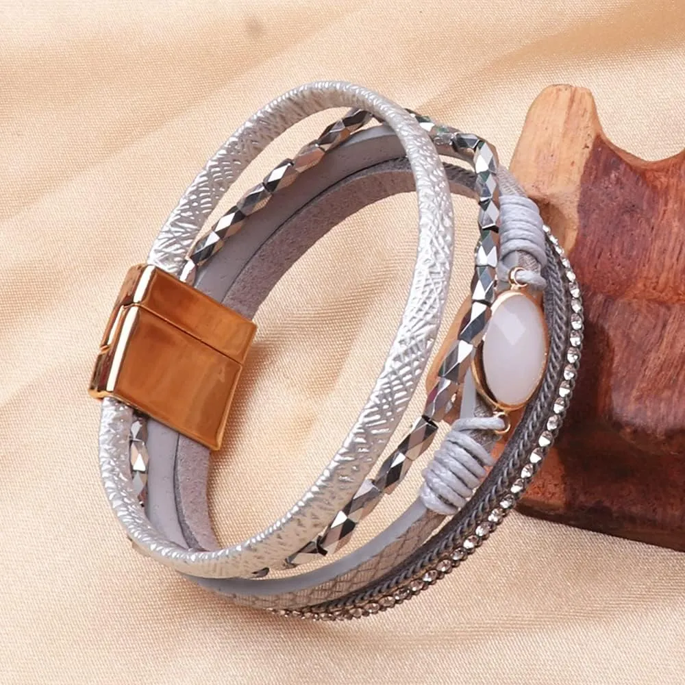 KSQS Tree of Life Leather Multi-Layer Wraps Bracelet,Boho Wide Buckle Wristband Bangle,Braided Cuff Bracelets for Women