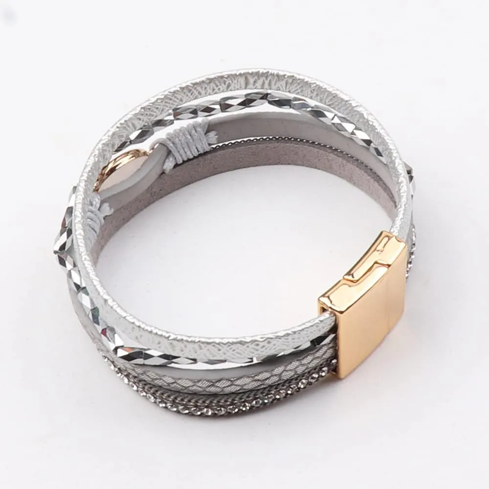 KSQS Tree of Life Leather Multi-Layer Wraps Bracelet,Boho Wide Buckle Wristband Bangle,Braided Cuff Bracelets for Women