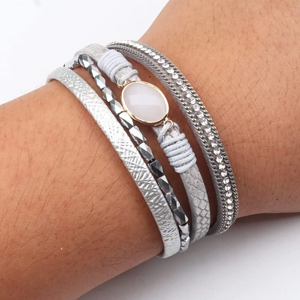 KSQS Tree of Life Leather Multi-Layer Wraps Bracelet,Boho Wide Buckle Wristband Bangle,Braided Cuff Bracelets for Women