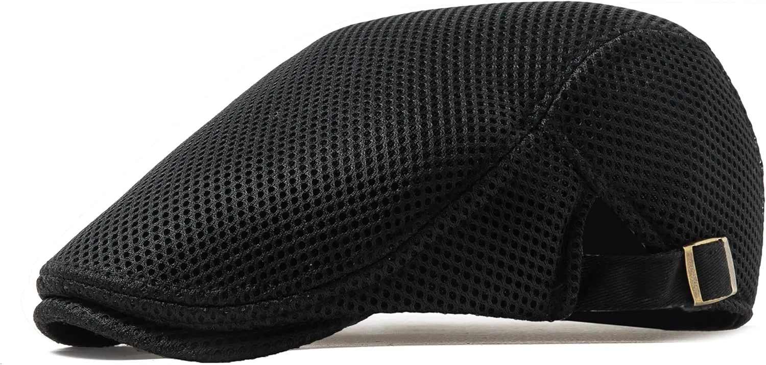 Lanzom Men's Breathable Mesh Summer Hat Adjustable Newsboy Beret Ivy Cap Cabbie Flat Cap Gatsby Driving Hunting Hats