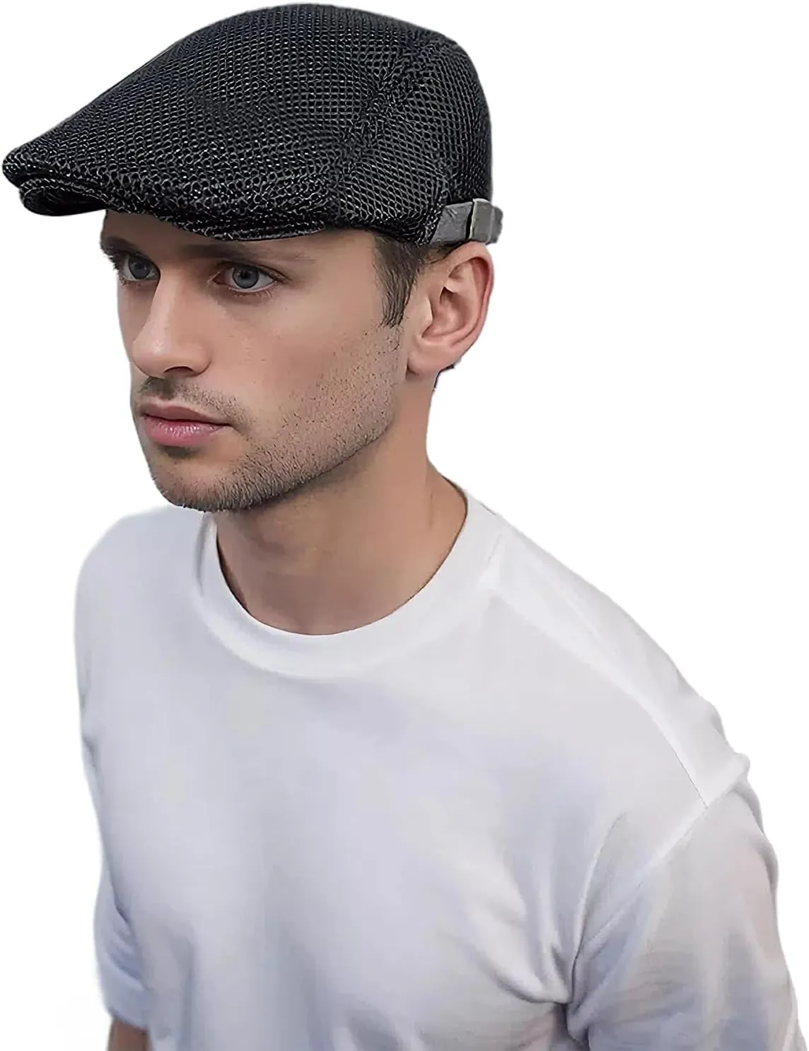 Lanzom Men's Breathable Mesh Summer Hat Adjustable Newsboy Beret Ivy Cap Cabbie Flat Cap Gatsby Driving Hunting Hats