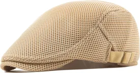 Lanzom Men's Breathable Mesh Summer Hat Adjustable Newsboy Beret Ivy Cap Cabbie Flat Cap Gatsby Driving Hunting Hats