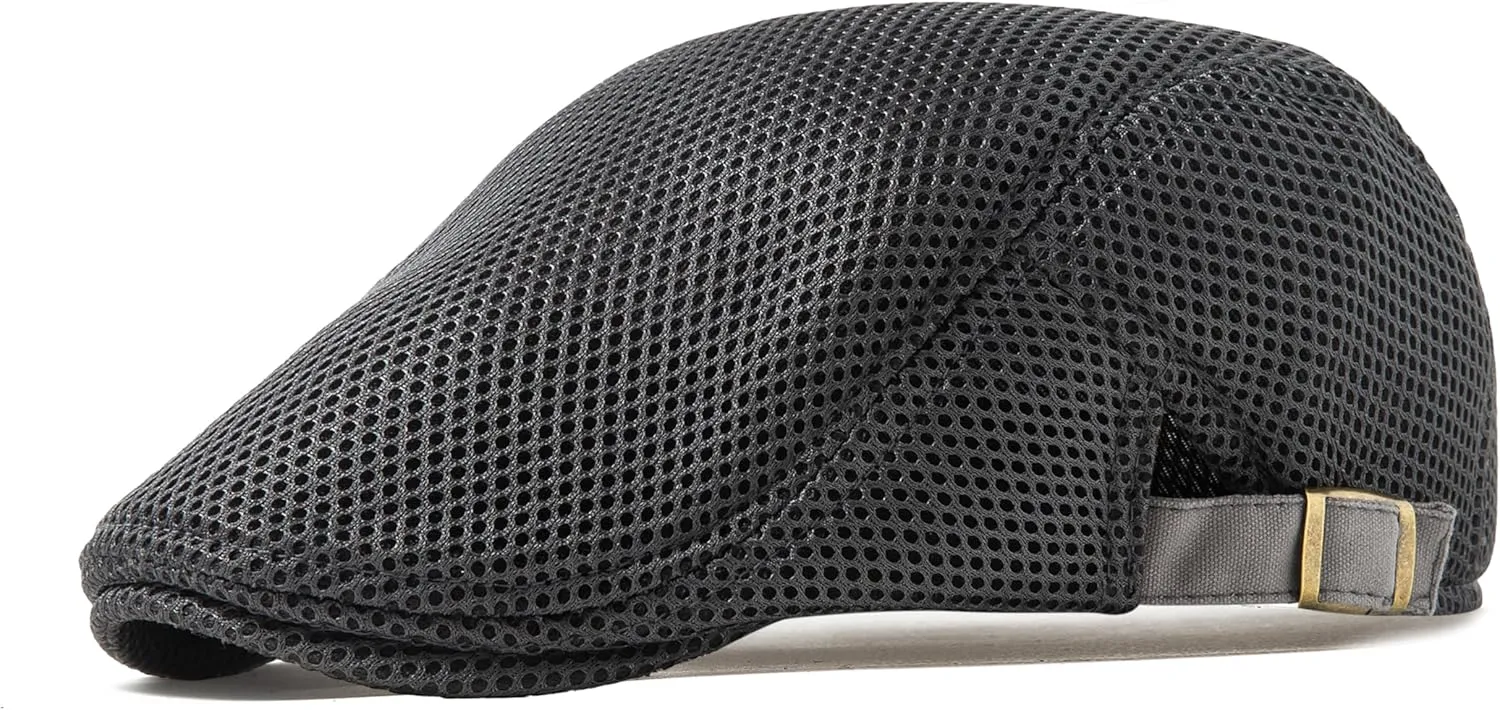 Lanzom Men's Breathable Mesh Summer Hat Adjustable Newsboy Beret Ivy Cap Cabbie Flat Cap Gatsby Driving Hunting Hats