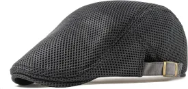 Lanzom Men's Breathable Mesh Summer Hat Adjustable Newsboy Beret Ivy Cap Cabbie Flat Cap Gatsby Driving Hunting Hats