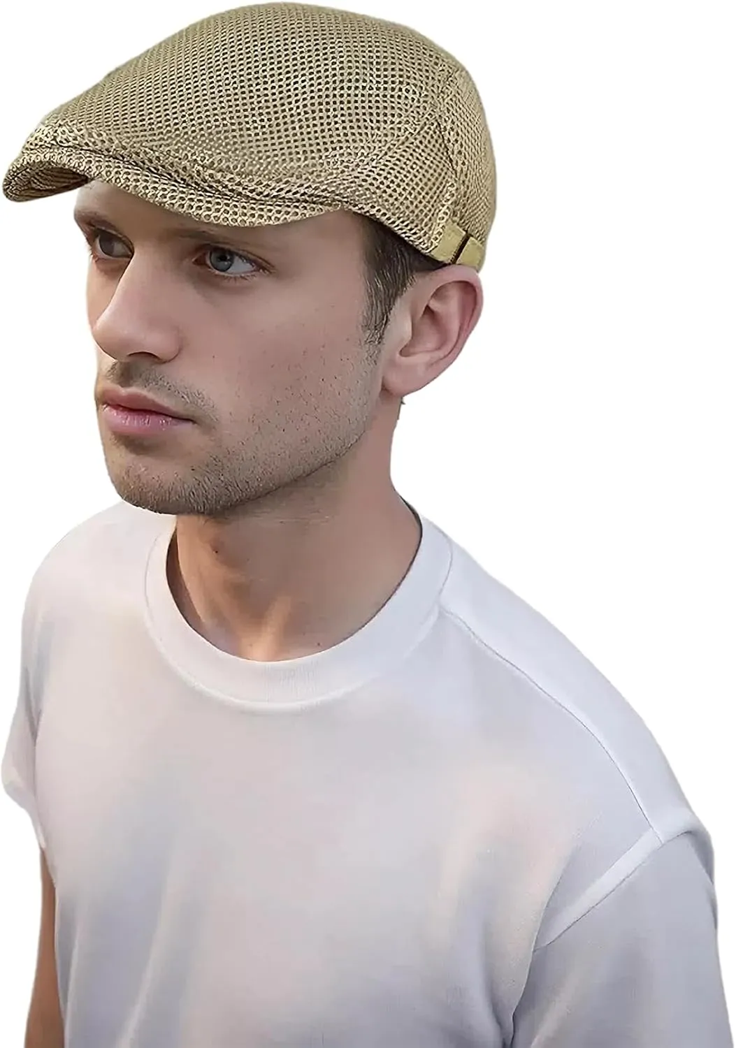 Lanzom Men's Breathable Mesh Summer Hat Adjustable Newsboy Beret Ivy Cap Cabbie Flat Cap Gatsby Driving Hunting Hats