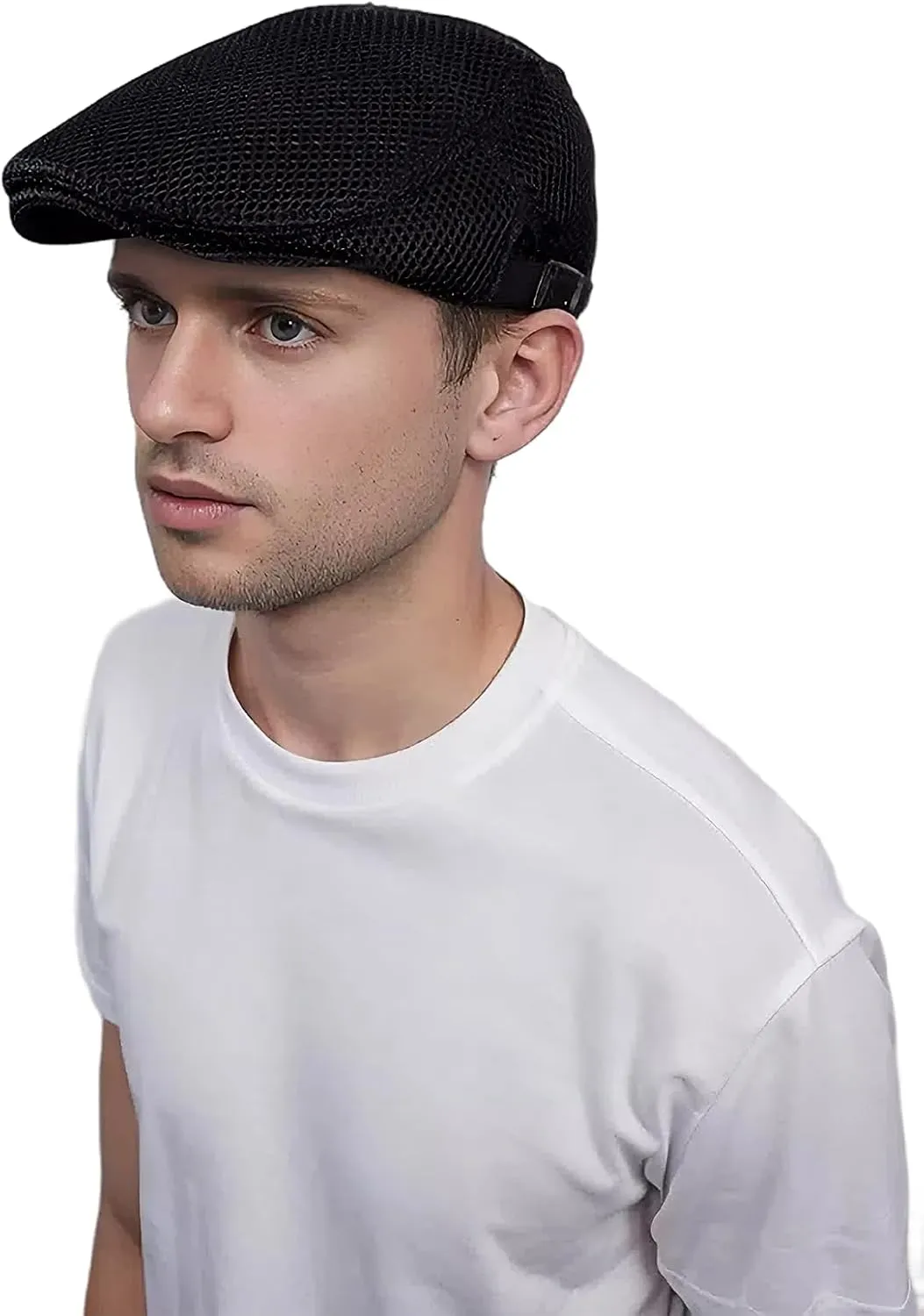 Lanzom Men's Breathable Mesh Summer Hat Adjustable Newsboy Beret Ivy Cap Cabbie Flat Cap Gatsby Driving Hunting Hats