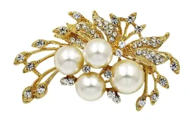 Large Brooch Gold / Silver Flower Rhinestone Crystal BR-099S