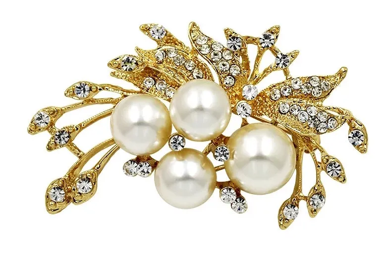 Large Brooch Gold / Silver Flower Rhinestone Crystal BR-099S