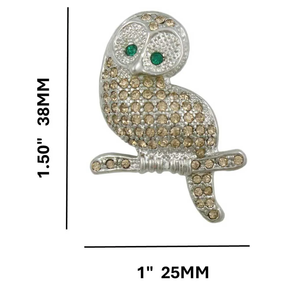 Light Brown Crystal Owl with Green Eyes Pin - PRB405LT