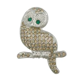 Light Brown Crystal Owl with Green Eyes Pin - PRB405LT