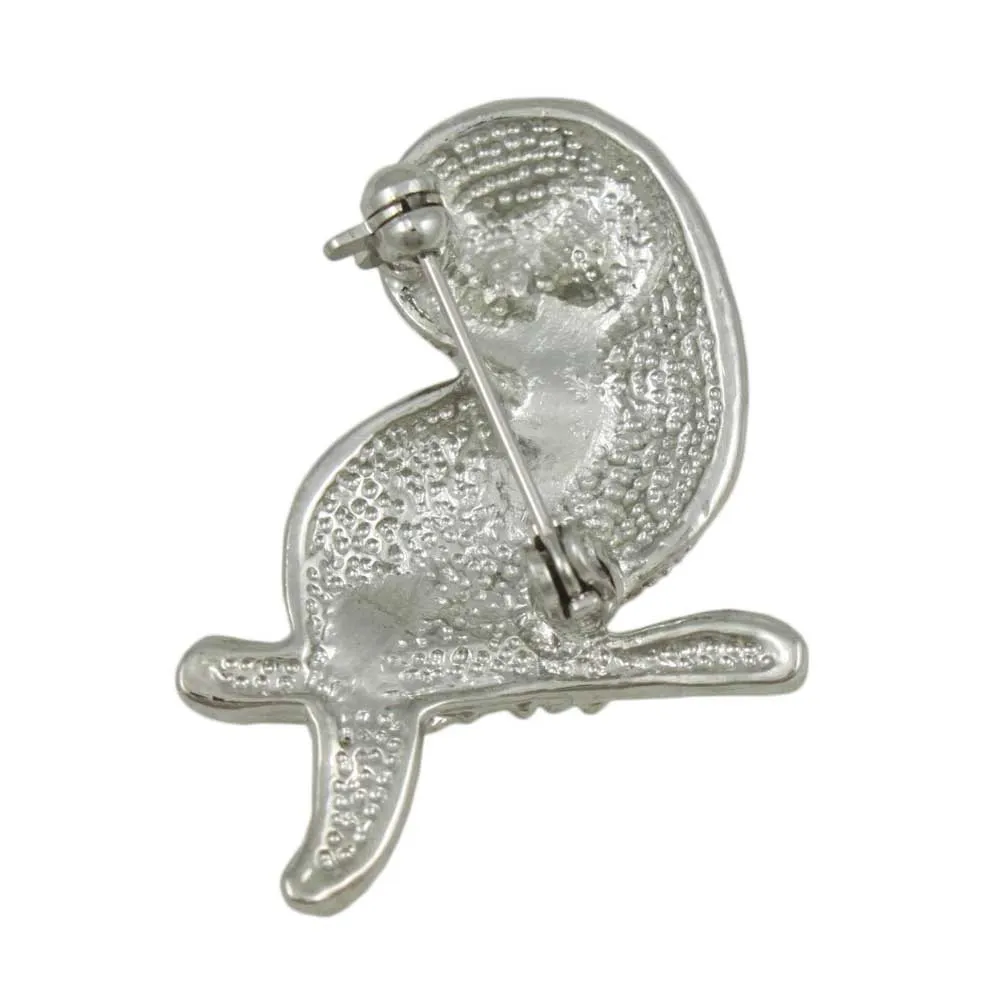 Light Brown Crystal Owl with Green Eyes Pin - PRB405LT