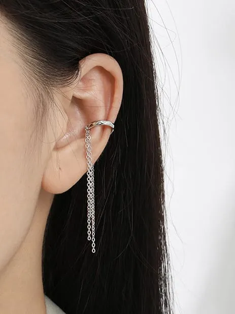 Long Tassel Ear Cuffs (non pierced) waterproof .925 Sterling Silver Ear Cuff Earrings