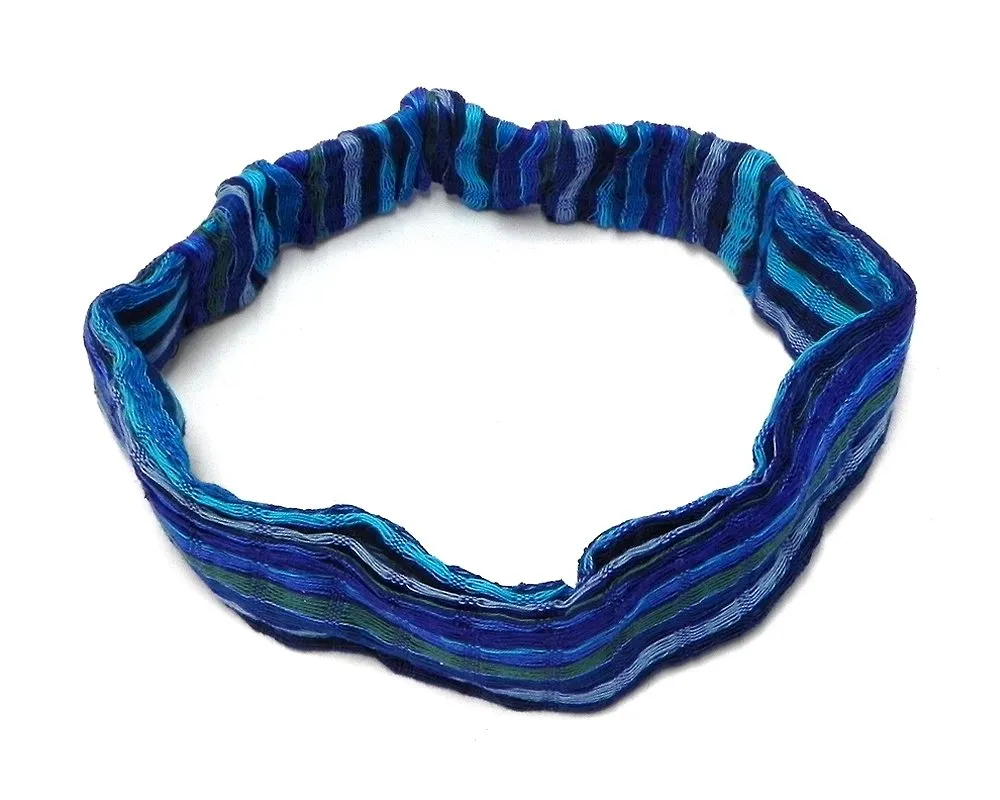 Mia Jewel Shop Striped Pattern Thick Cotton Elastic Headband Expandable Hair Wrap Bandana - Womens Hippie Fashion Handmade Gifts Boho Accessories (Blue)