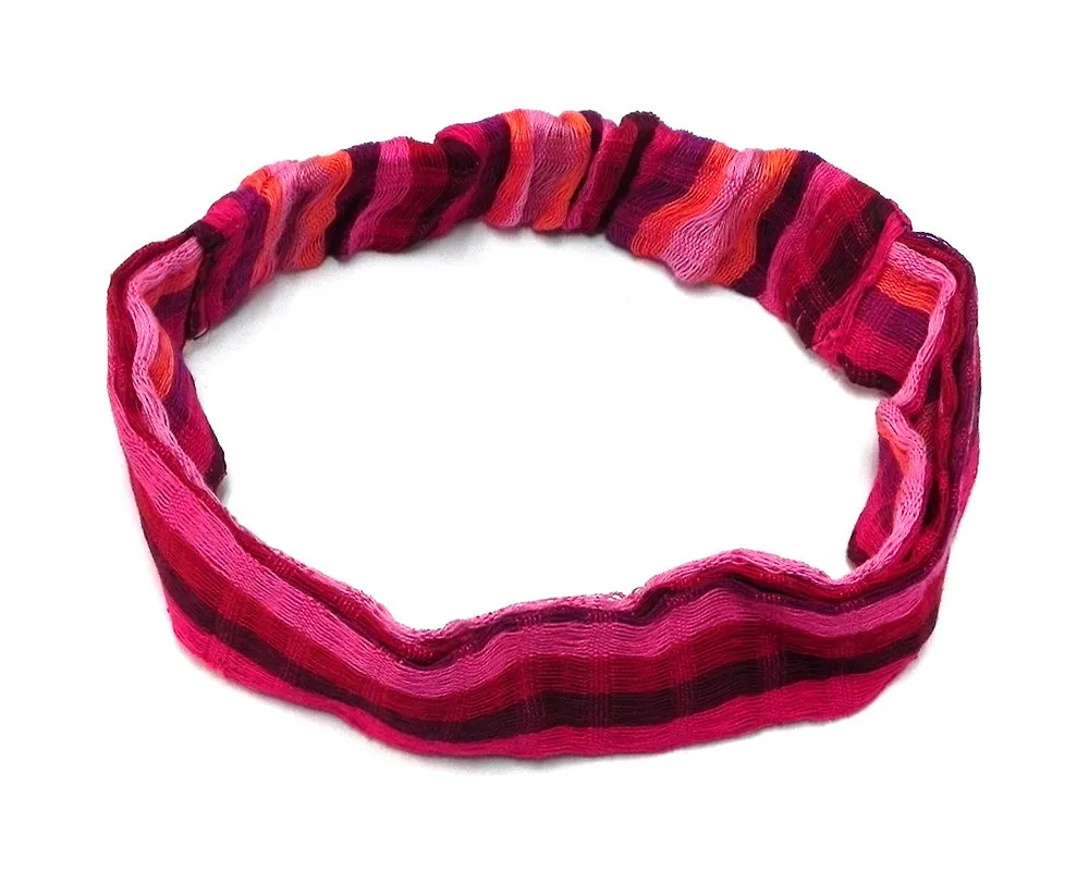 Mia Jewel Shop Striped Pattern Thick Cotton Elastic Headband Expandable Hair Wrap Bandana - Womens Hippie Fashion Handmade Gifts Boho Accessories (Pink)