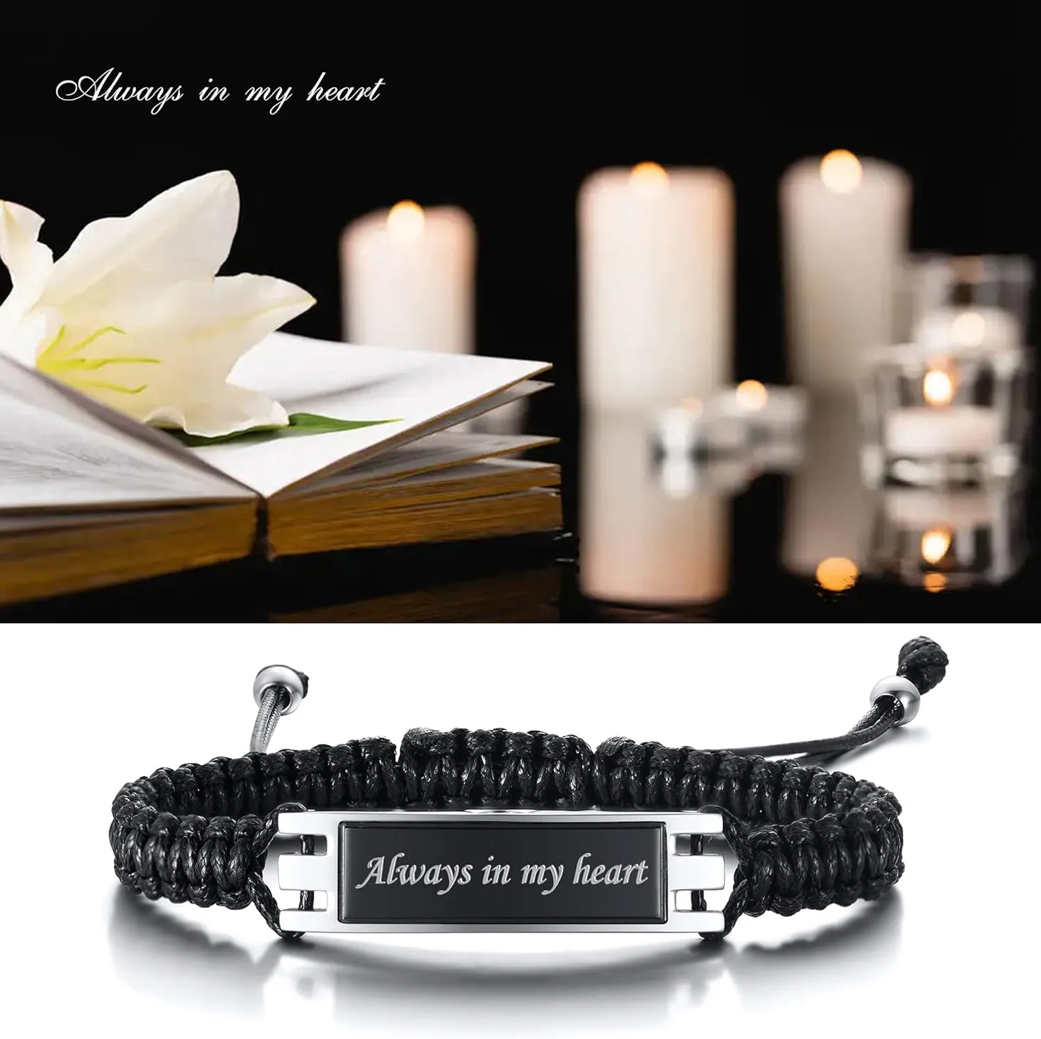 MPRAINBOW Adjustable Cremation Memorial Urn Bracelet, Stainless Steel Cremation Manmade Braided Urn Bracelet Keepsake Urn Bracelet for Ashes with Fill Kit