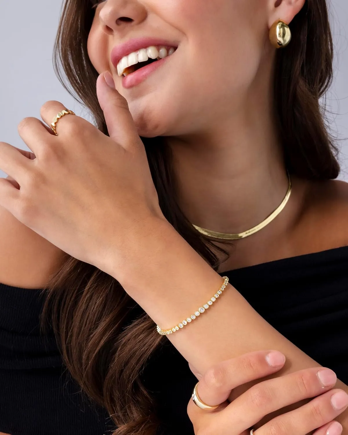PAVOI 14K-18K Gold Plated Simulated Diamonds Bezel Set Tennis Bracelets for Women - Cubic Zirconia Stones Trillion Trinity Radiant Cut Round Pear Heart Statement Bride Gold Bracelet Stack - Sizes 6.5-7.5 Inch