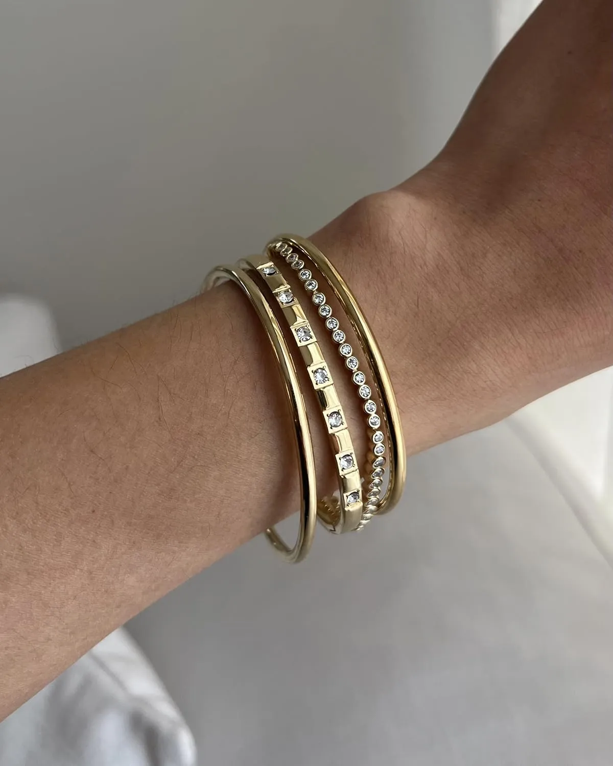 PAVOI 14K-18K Gold Plated Simulated Diamonds Bezel Set Tennis Bracelets for Women - Cubic Zirconia Stones Trillion Trinity Radiant Cut Round Pear Heart Statement Bride Gold Bracelet Stack - Sizes 6.5-7.5 Inch
