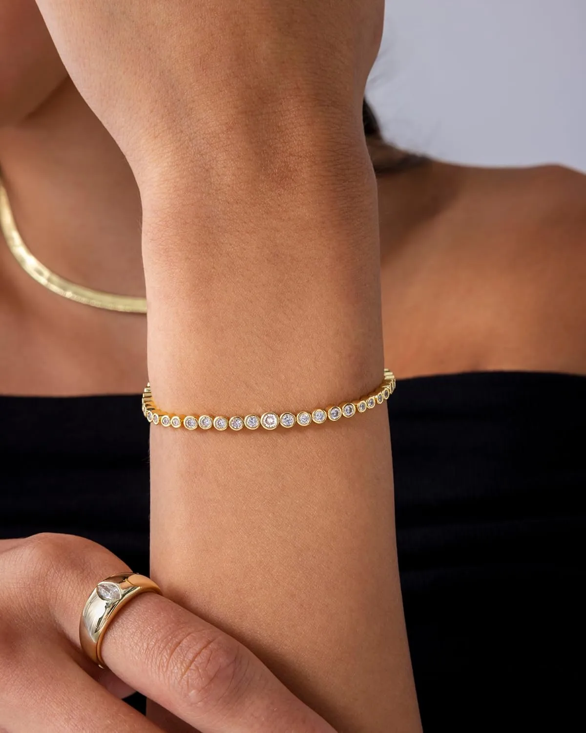 PAVOI 14K-18K Gold Plated Simulated Diamonds Bezel Set Tennis Bracelets for Women - Cubic Zirconia Stones Trillion Trinity Radiant Cut Round Pear Heart Statement Bride Gold Bracelet Stack - Sizes 6.5-7.5 Inch