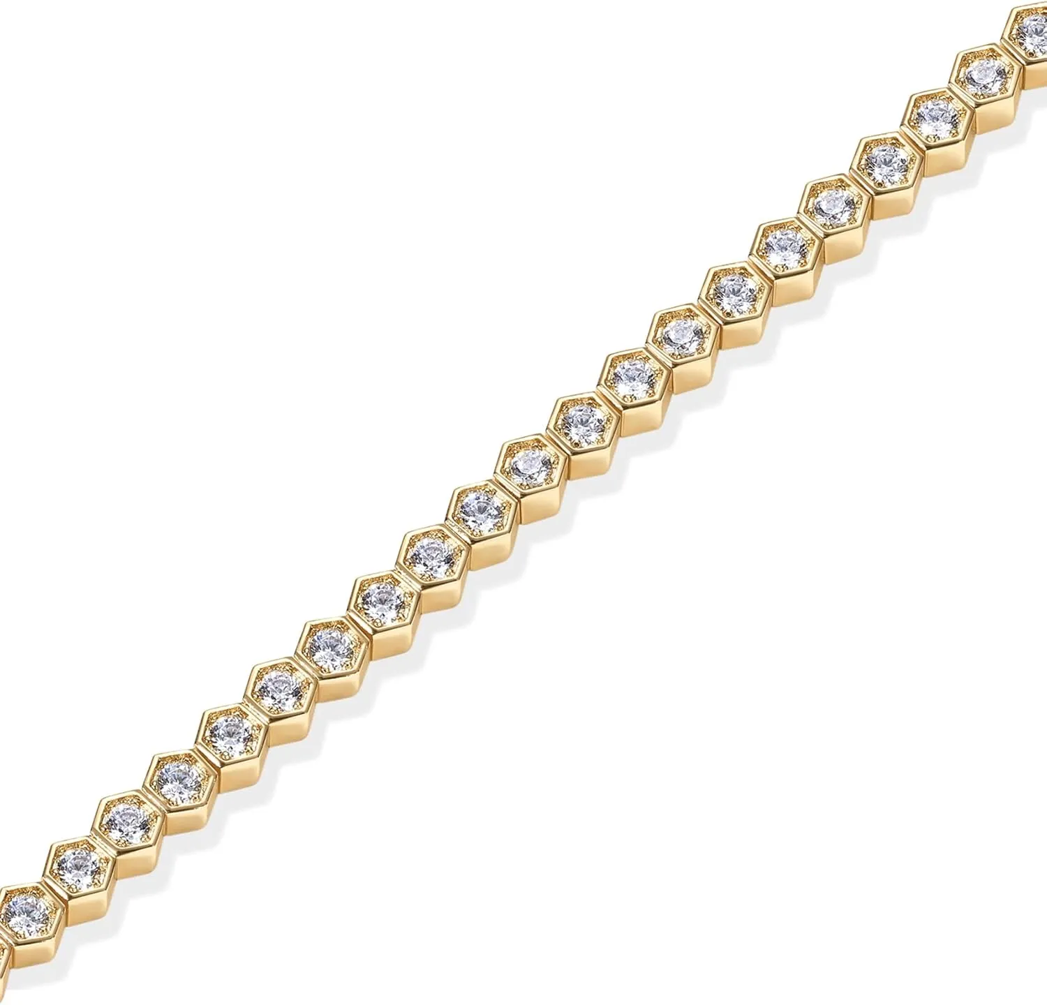 PAVOI 14K Gold Plated 2mm Cubic Zirconia Honeycomb Tennis Bracelet | Gold Bracelet for Women | SizeS 6.5-7.5 Inch