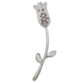 Purple Crystal Long Stem Rose Bud Brooch Pin - PRL306
