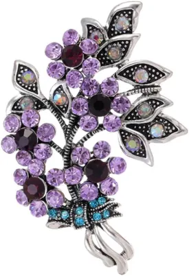 Purple Flower Wedding Statement Brooch for Women Men Vintage Silver Crystal Cubic Zirconia Classic Flowers Brooches Elegant Lapel Pin Dress Suit Clothing Accessories Party Banquet Decoration Jewelry