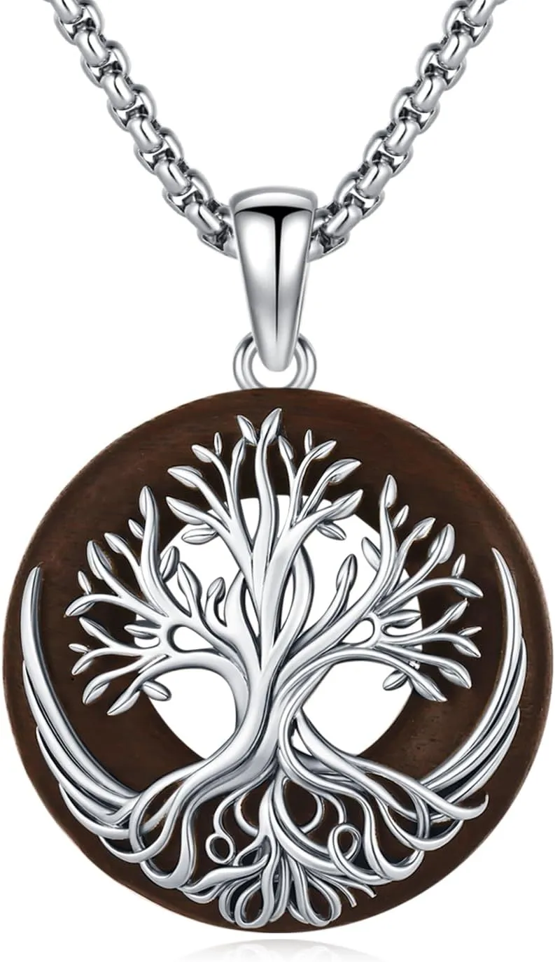REDSUN Tree of Life Necklace for Women 925 Sterling Silver Ebony Wood 25mm Tree of Life Charms Pendant Tree of Life Jewelry for Women Men