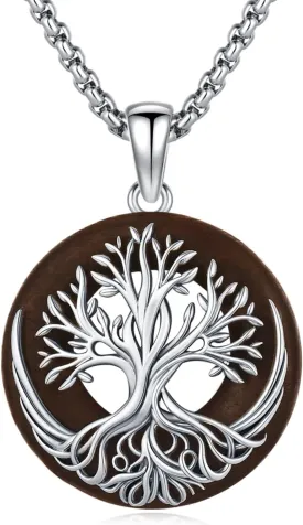 REDSUN Tree of Life Necklace for Women 925 Sterling Silver Ebony Wood 25mm Tree of Life Charms Pendant Tree of Life Jewelry for Women Men